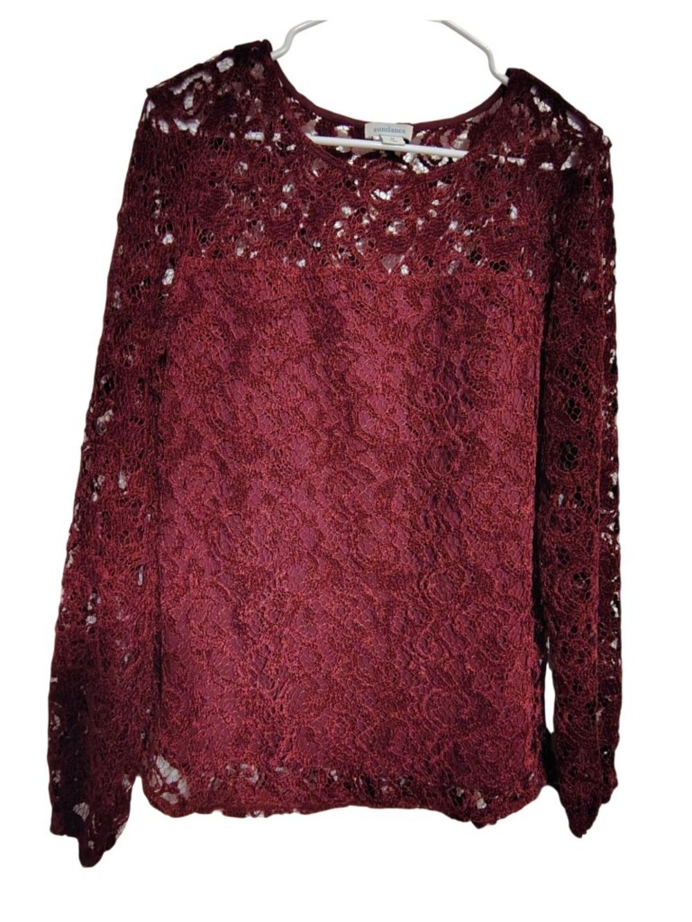 Sundance Medium Burgundy Purple Lace Blouse, Top, Long Sleeve Quiet Luxury
